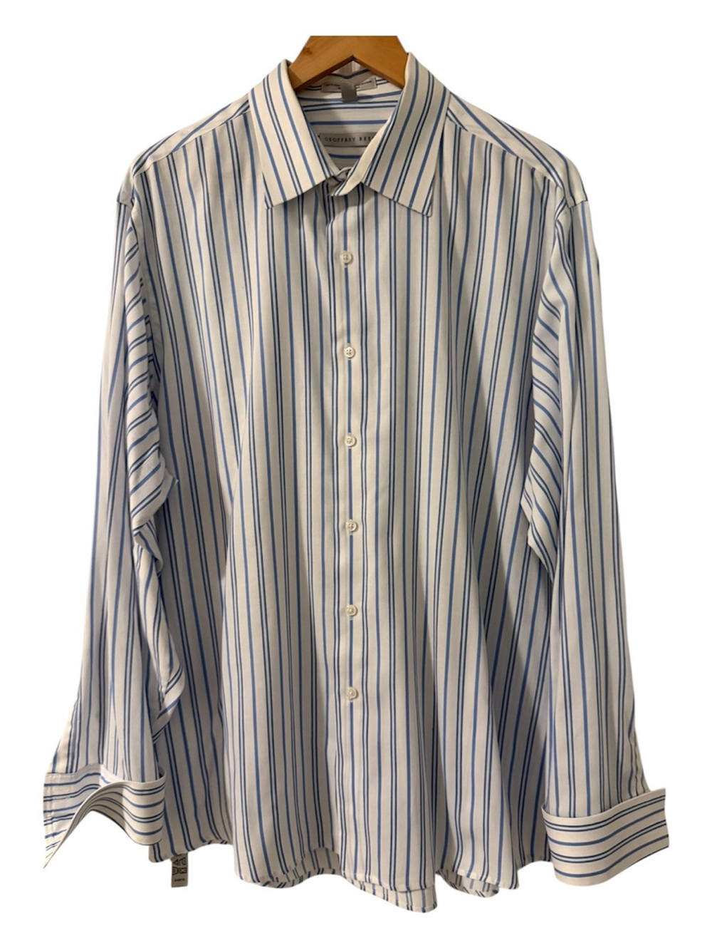 Geoffrey Beene Dress Shirt Men’s XL 17 34/35 Blue White Stripe Easy Care